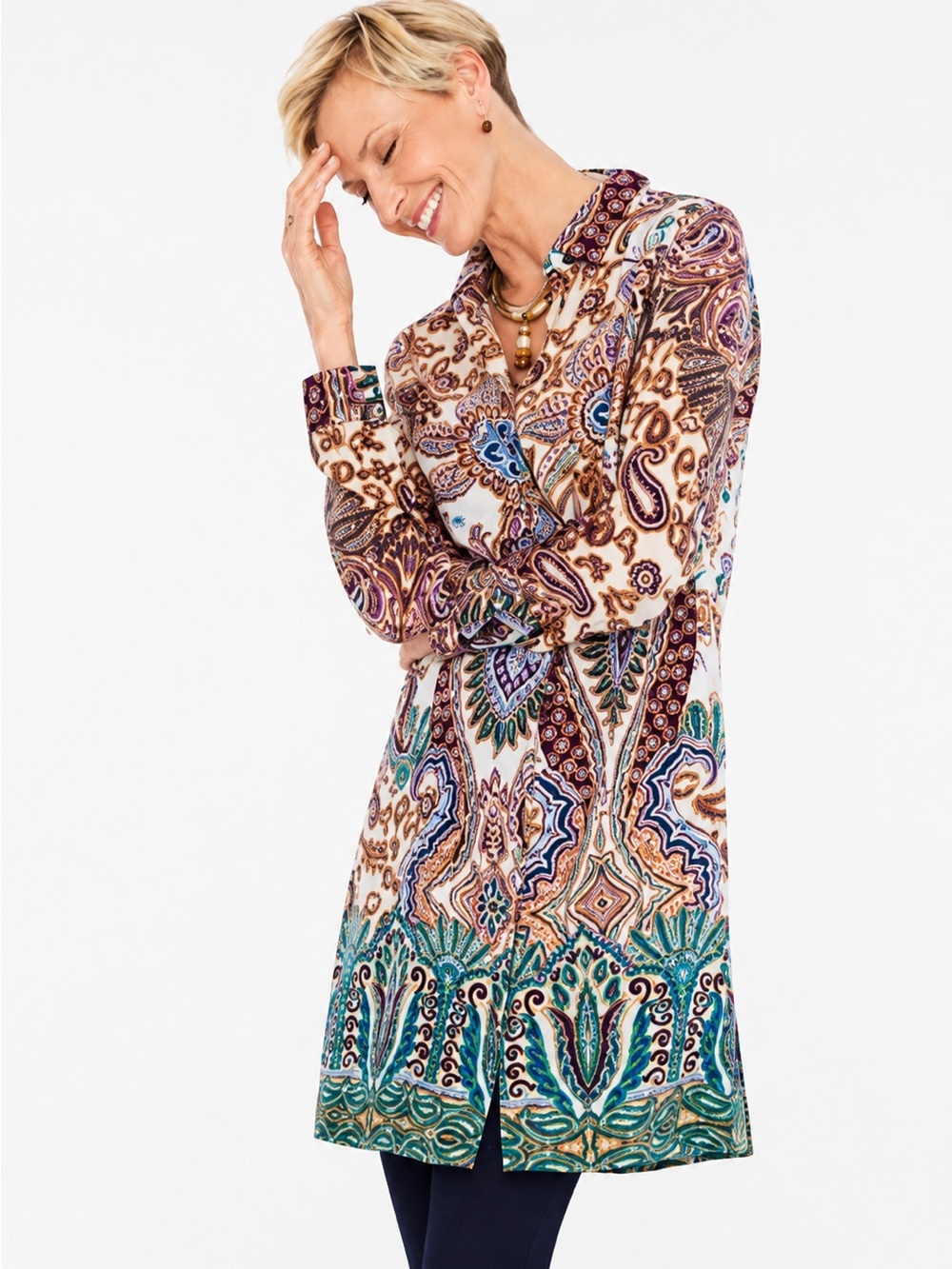 Chicos Paisley print button down tunic size 2 L boho romantic timeless